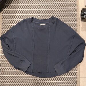 Free People Charcoal Cropped Crewneck Sweatshirt